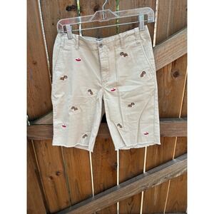 Polo Ralph Lauren Boys Khaki Shorts Bulldog Embroidered Frayed Hem‎ Size 18